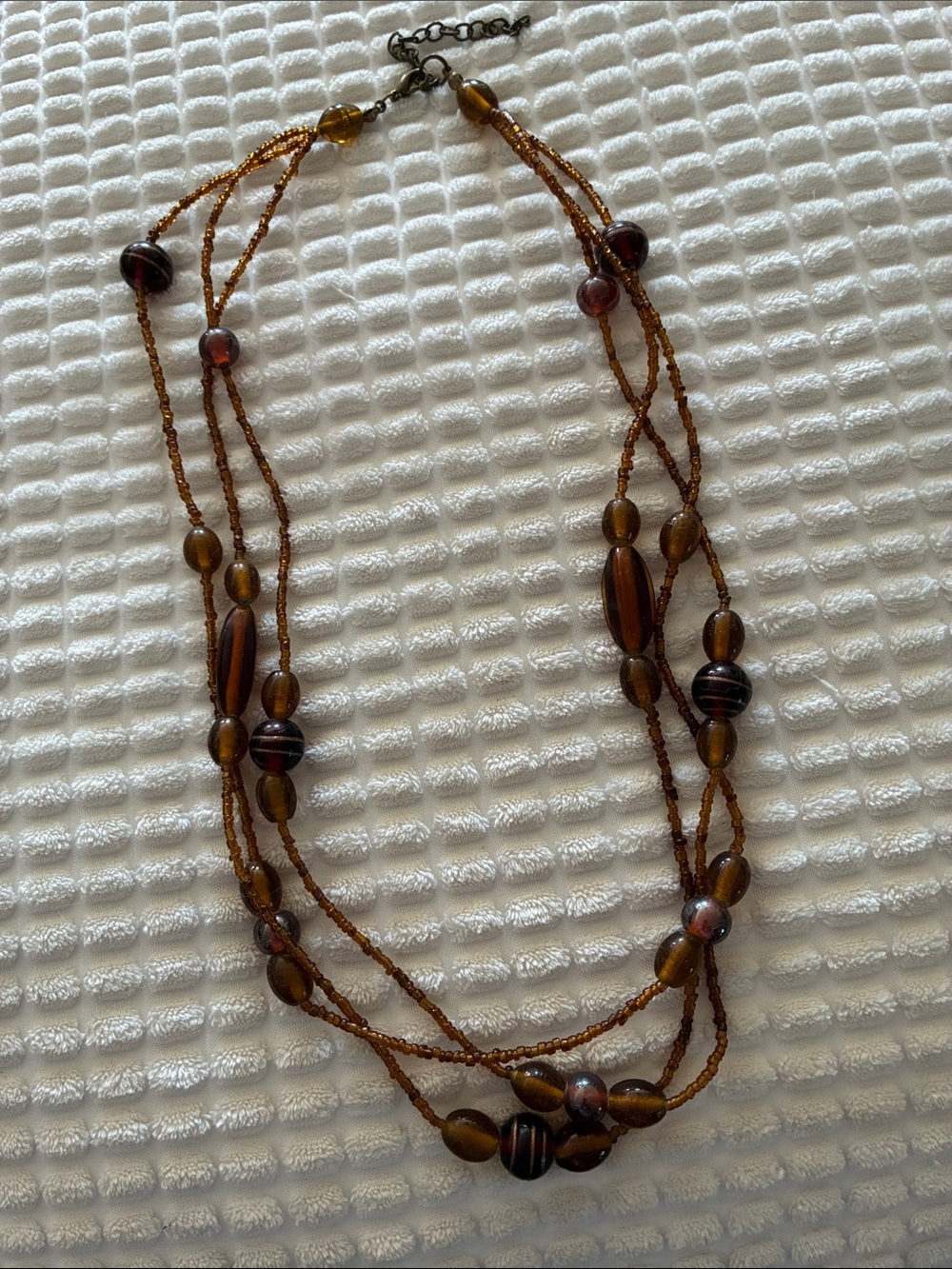 Amber Brown Beaded Multi-Strand Necklace - Unbranded